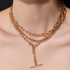SAXON 18K GOLD AND DIAMOND CHAIN LINK NECKLACE WITH TOGGLE CLOSURE