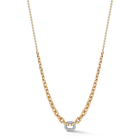 MORRELL 18K GOLD GRADUATED LINK NECKLACE WITH ONE DIAMOND LINK