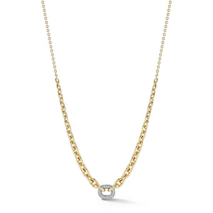 MORRELL 18K GOLD GRADUATED LINK NECKLACE WITH ONE DIAMOND LINK