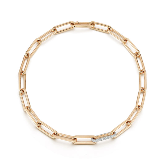 SAXON ELONGATED CHAIN LINK NECKLACE WITH SINGLE DIAMOND LINK