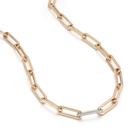SAXON ELONGATED CHAIN LINK NECKLACE WITH SINGLE DIAMOND LINK