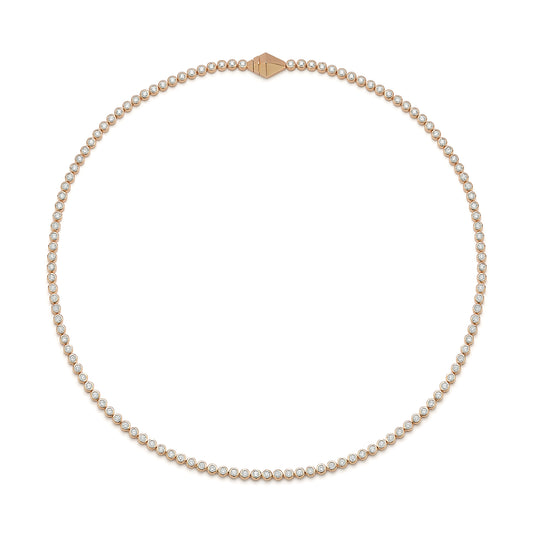 WF CLASSIC 18K BEZEL SET TENNIS NECKLACE WITH ORIGAMI CLASP