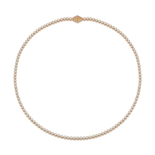 WF CLASSIC 18K BEZEL SET TENNIS NECKLACE WITH ORIGAMI CLASP