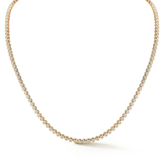 WF CLASSIC 18K BEZEL SET TENNIS NECKLACE WITH ORIGAMI CLASP