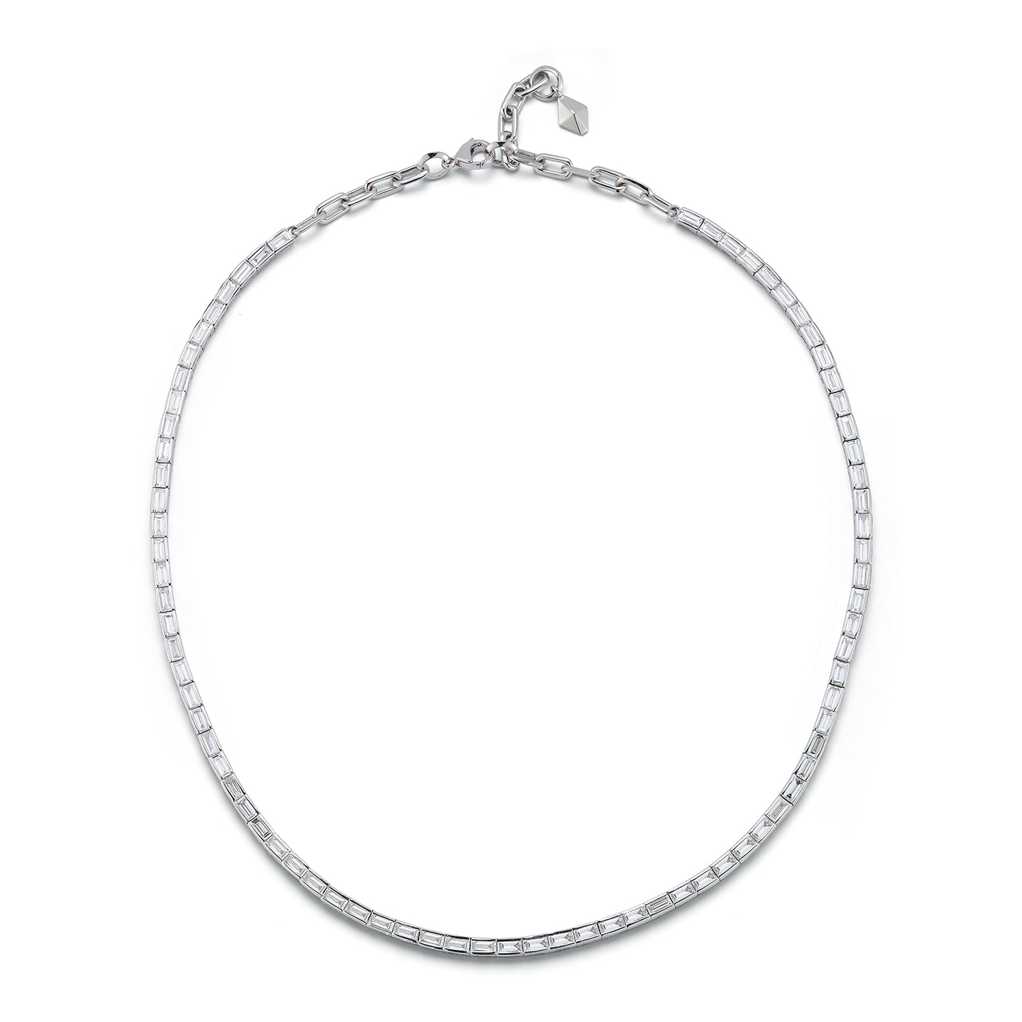 WF CLASSIC 18K WHITE GOLD AND BAGUETTE DIAMOND TENNIS NECKLACE
