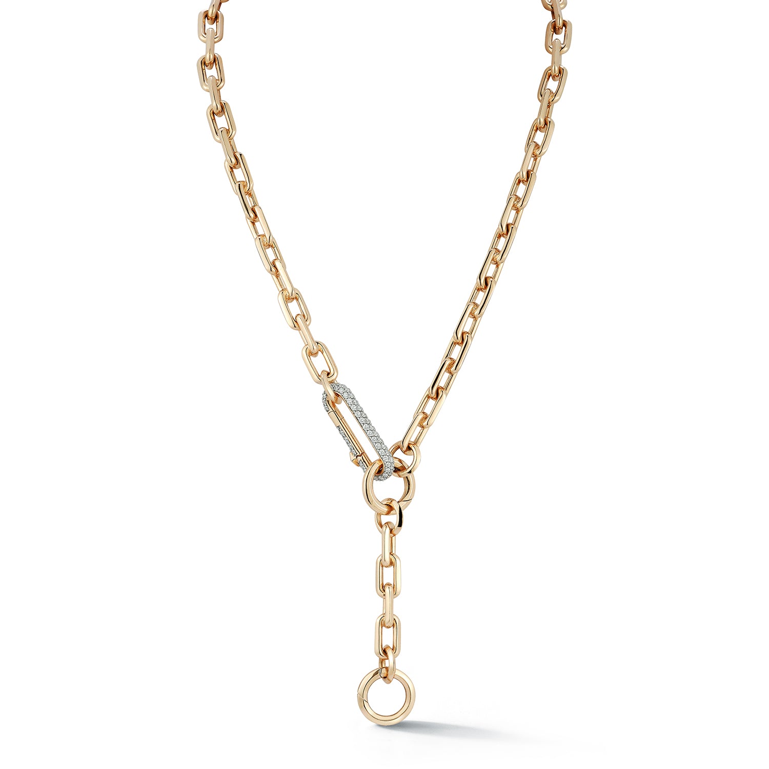 SAXON CHAIN LINK NECKLACE WITH ELONGATED DIAMOND LINK CLASP AND
