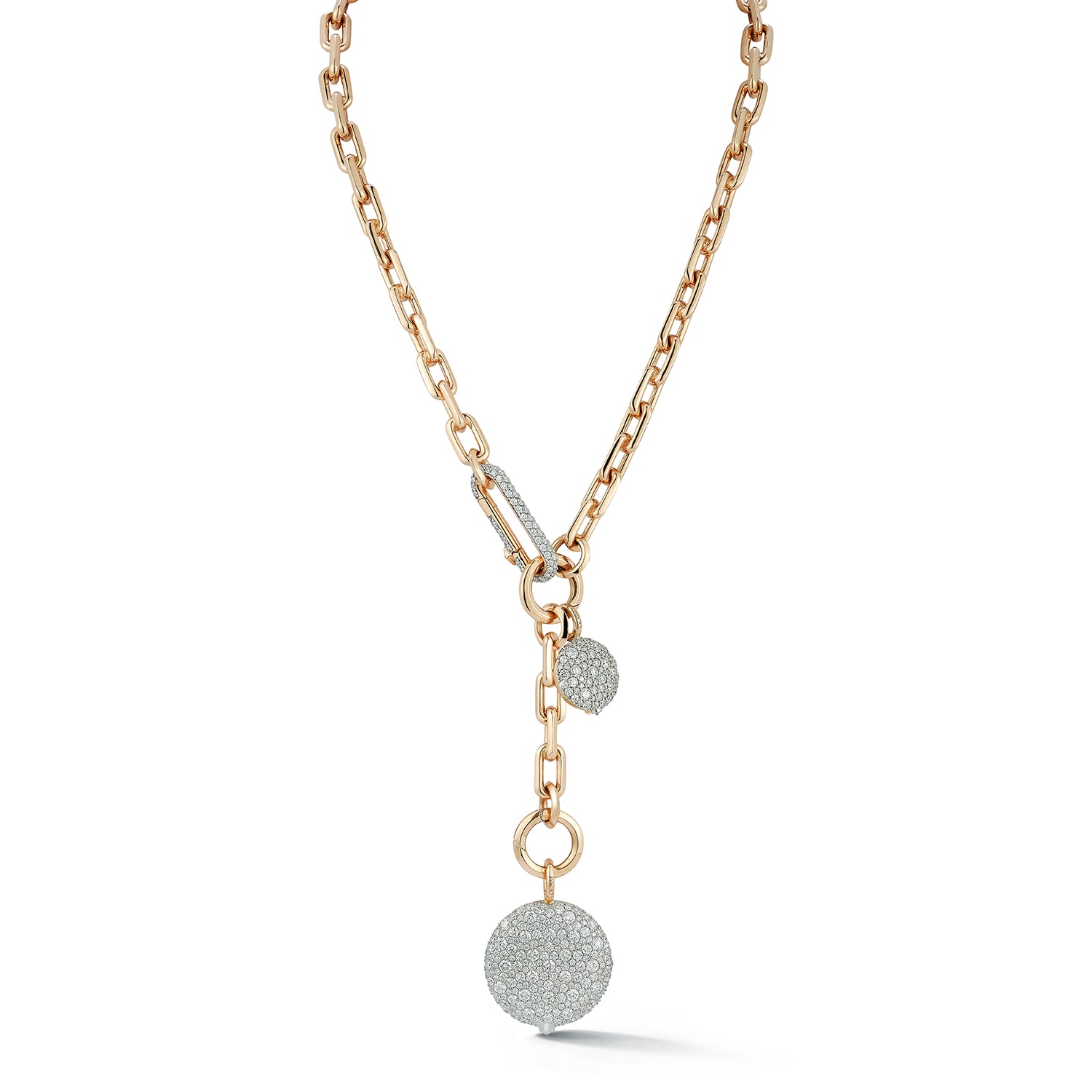 SAXON CHAIN LINK NECKLACE WITH ELONGATED DIAMOND LINK CLASP AND