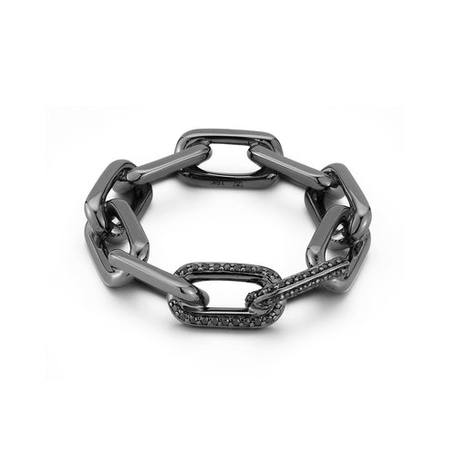 SAXON 18K BLACK GOLD AND DOUBLE BLACK DIAMOND LARGE CHAIN LINK RING