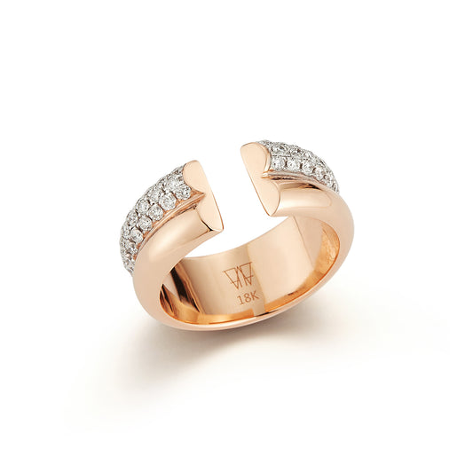 THOBY 18K GOLD AND DIAMOND EDGE 2 ROW TUBULAR RING