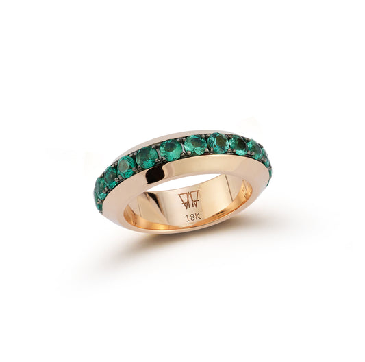 GRANT 18K GOLD AND GREEN EMERALD ANGLED BAND RING