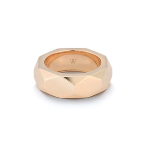 QUENTIN 18K ROSE GOLD FACETED HEXAGON PATTERN BAND RING