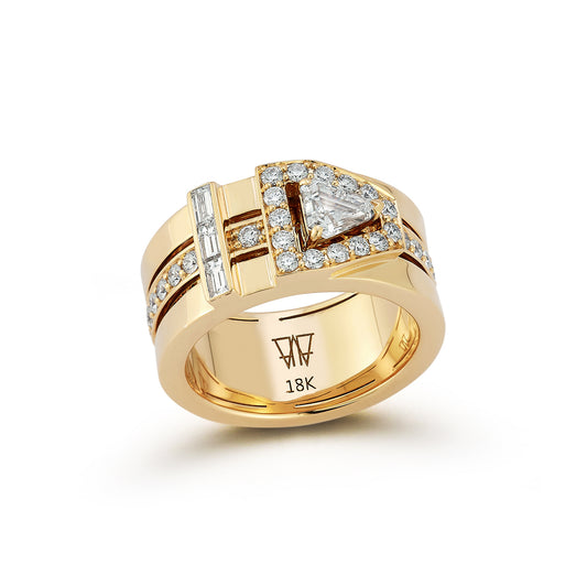 KEYNES 18K GOLD AND DIAMOND BUCKLE RING