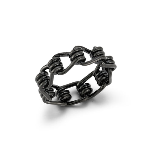 HUXLEY STERLING SILVER, BLACK RUTHENIUM COIL LINK RING