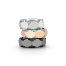 QUENTIN 18K ROSE GOLD AND DIAMOND FACETED HEXAGON BAND RING