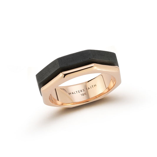 SYDNEY 18K ROSE GOLD AND EBONY FACETED BAND RING