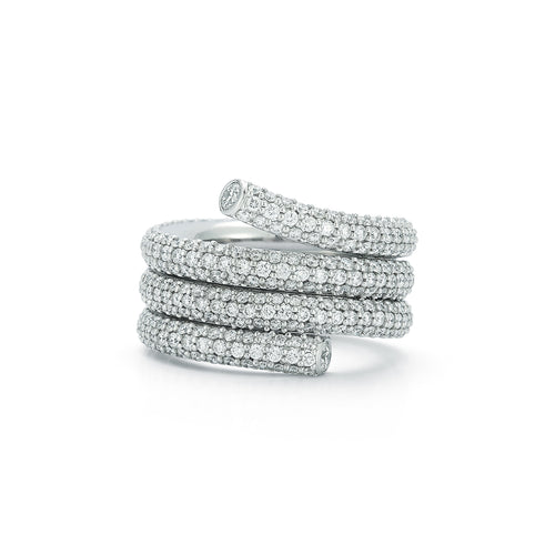 THOBY 18K WHITE GOLD AND PAVE DIAMOND TRIPLE ROW SPIRAL RING