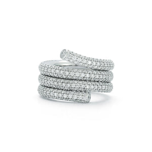 THOBY 18K WHITE GOLD AND PAVE DIAMOND TRIPLE ROW SPIRAL RING