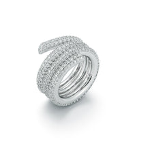 THOBY 18K WHITE GOLD AND PAVE DIAMOND TRIPLE ROW SPIRAL RING