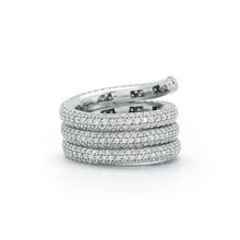 THOBY 18K WHITE GOLD AND PAVE DIAMOND TRIPLE ROW SPIRAL RING