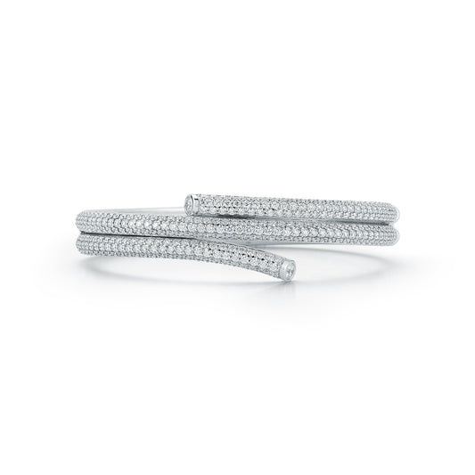 THOBY 18K WHITE GOLD PAVE DIAMOND DOUBLE SPIRAL BRACELET