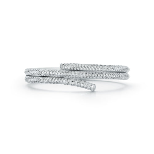 THOBY 18K WHITE GOLD PAVE DIAMOND DOUBLE SPIRAL BRACELET