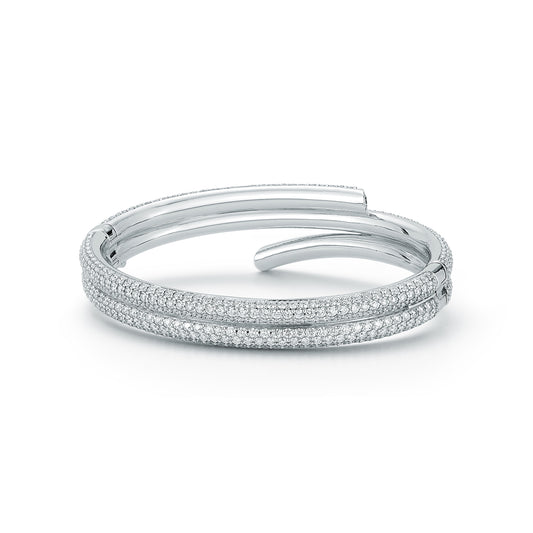 THOBY 18K WHITE GOLD PAVE DIAMOND DOUBLE SPIRAL BRACELET