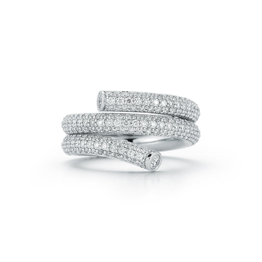THOBY 18K WHITE GOLD AND PAVE DIAMOND DOUBLE ROW SPIRAL RING