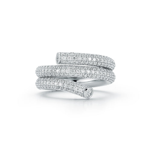 THOBY 18K WHITE GOLD AND PAVE DIAMOND DOUBLE ROW SPIRAL RING