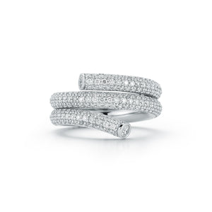 THOBY 18K WHITE GOLD AND PAVE DIAMOND DOUBLE ROW SPIRAL RING