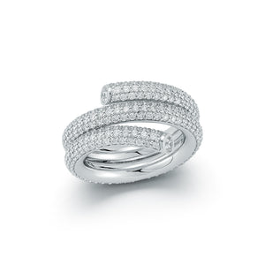 THOBY 18K WHITE GOLD AND PAVE DIAMOND DOUBLE ROW SPIRAL RING