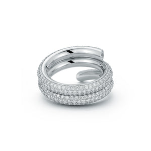 THOBY 18K WHITE GOLD AND PAVE DIAMOND DOUBLE ROW SPIRAL RING