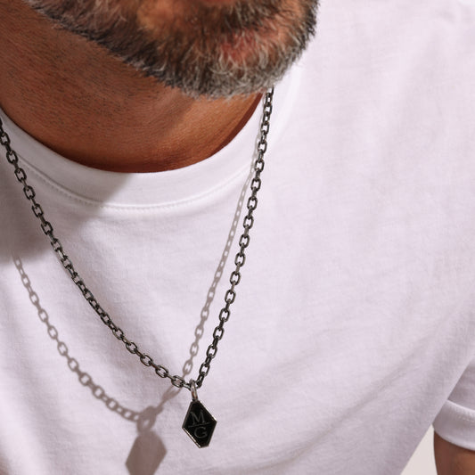 DORA STERLING SILVER, BLACK RHODIUM AND BLACK SPINEL ORIGAMI PENDANT