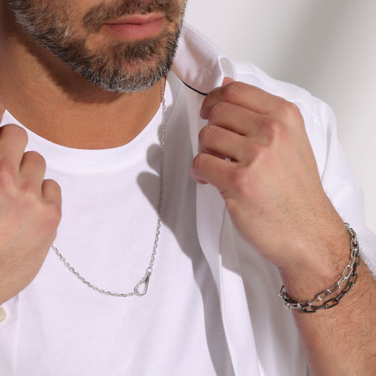 SAXON BLACK RHODIUM LINK BRACELET WITH ELONGATED STERLING SILVER SPRING LOADED CLASP