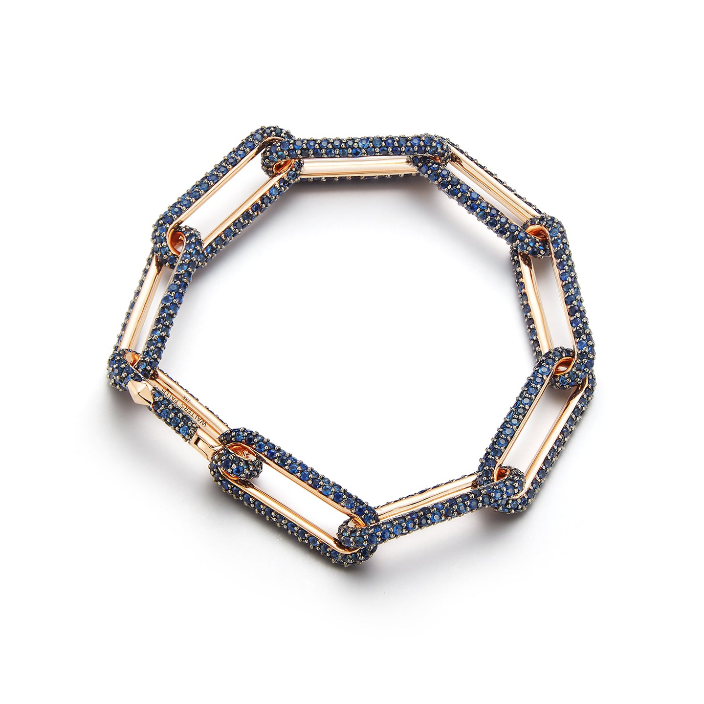 SAXON 18K ROSE GOLD ALL BLUE SAPPHIRE ELONGATED CHAIN LINK BRACELET