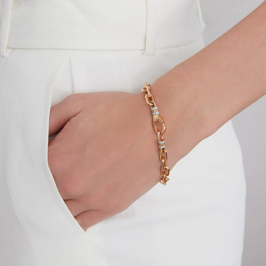 CLIVE 18K GOLD CHAIN LINK BRACELET WITH DIAMOND LOBSTER CLASP