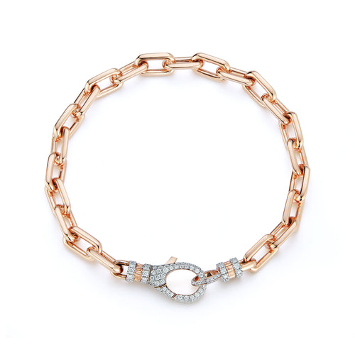 CLIVE 18K ROSE GOLD CHAIN LINK BRACELET WITH ALL DIAMOND LOBSTER CLASP