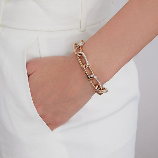 SAXON 18K GOLD AND DIAMOND ALTERNATING JUMBO LINK BRACELET