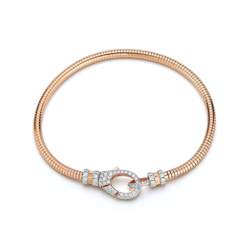 CLIVE 18K ROSE GOLD BOA CHAIN BRACELET WITH ALL DIAMOND LOBSTER CLASP