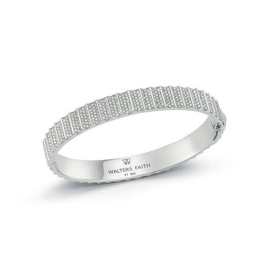 CLIVE PLATINUM ALL DIAMOND FLUTED BANGLE BRACELET