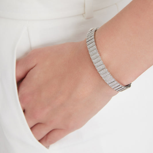 CLIVE PLATINUM ALL DIAMOND FLUTED BANGLE BRACELET