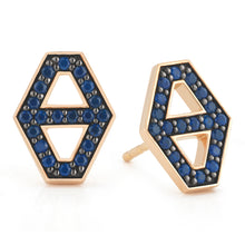 KEYNES 18K SMALL SIGNATURE HEXAGON SAPPHIRE STUD EARRINGS