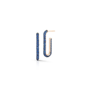 SAXON 18K GOLD AND BLUE SAPPHIRE ELONGATED CHAIN LINK EARRING