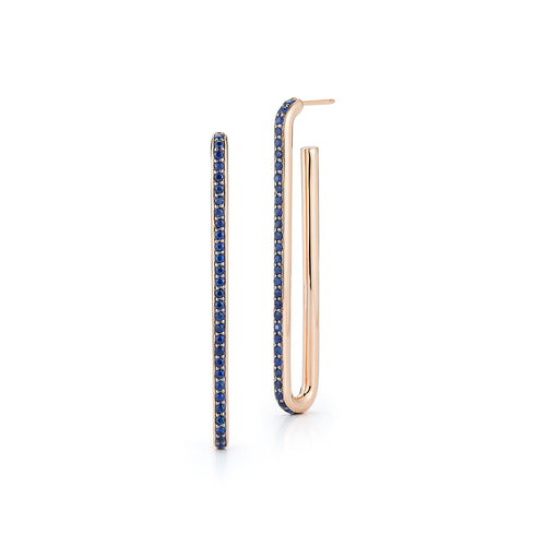 SAXON 18K ROSE GOLD AND BLUE SAPPHIRE EXTRA LONG SINGLE CHAIN LINK EARRINGS