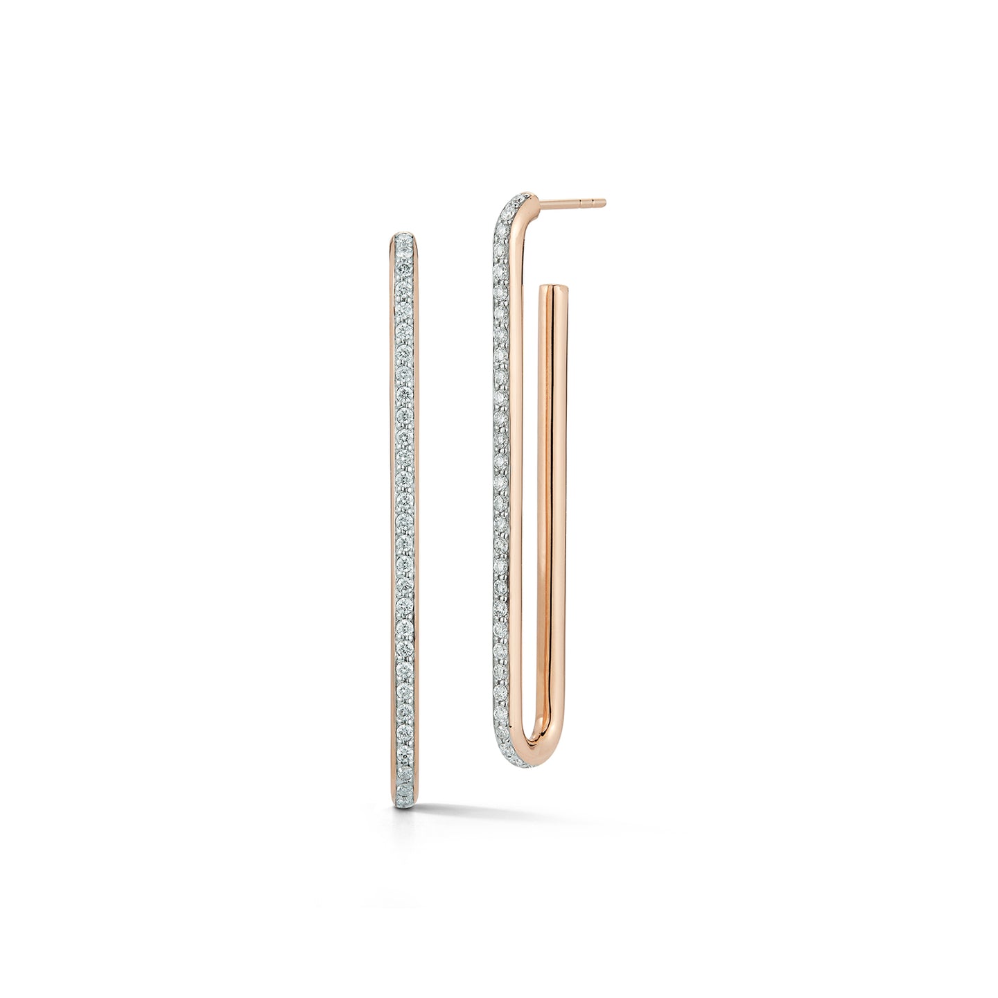 SAXON 18K ROSE GOLD AND DIAMOND EXTRA LONG SINGLE CHAIN LINK EARRINGS