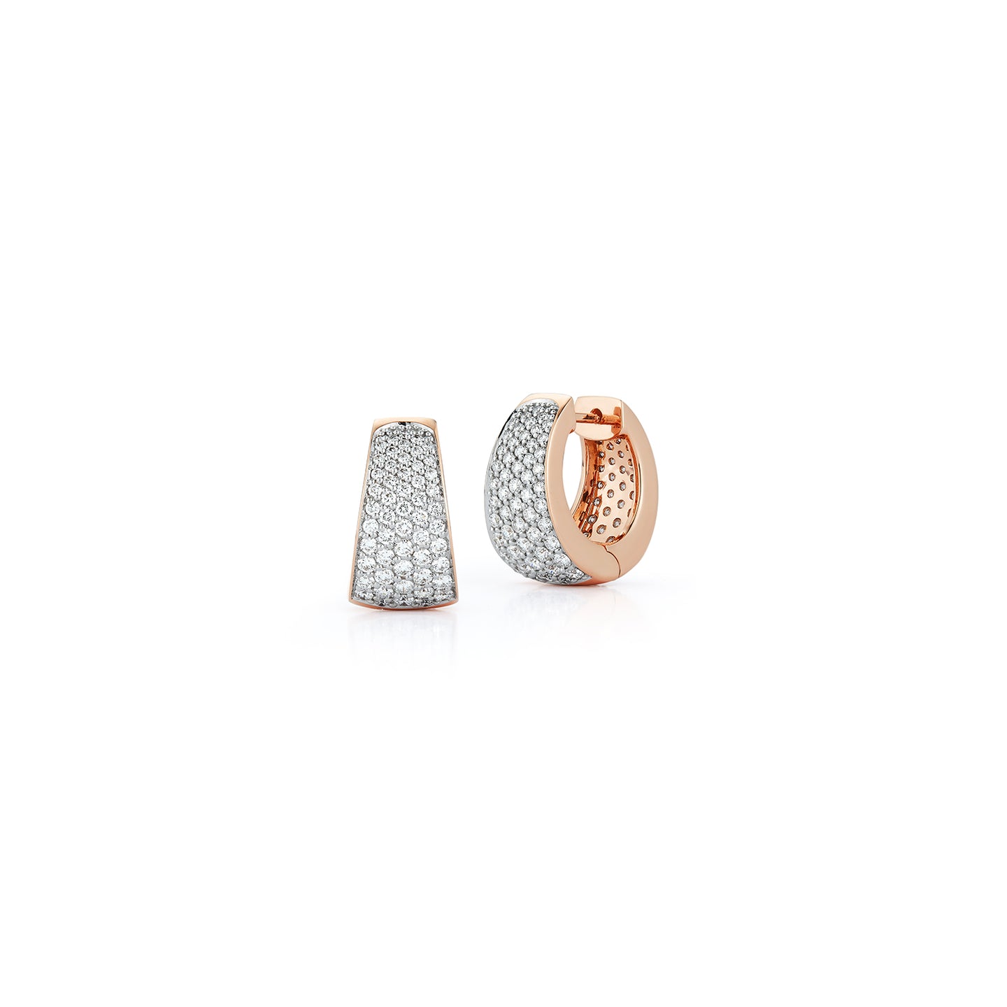 LYTTON 18K ROSE GOLD AND ALL DIAMOND PAVE TAPERING HOOP EARRINGS