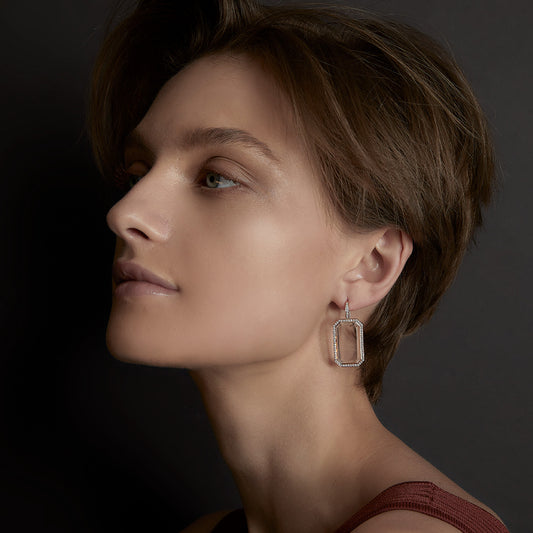 BELL 18K DIAMOND, AND ROCK CRYSTAL RECTANGULAR EARRINGS