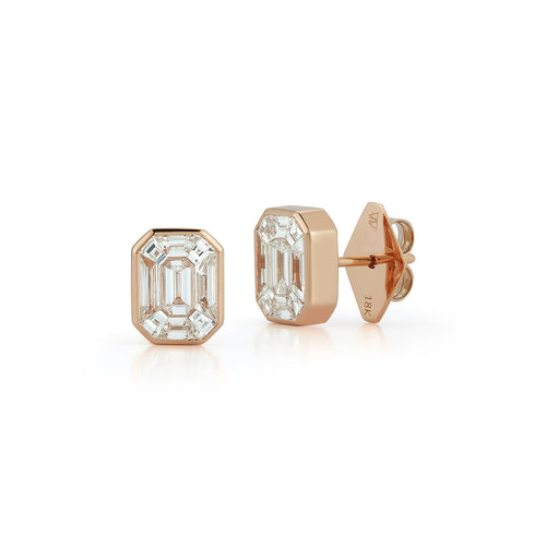 THOBY 18K GOLD AND DIAMOND ILLUSION SET STUD EARRINGS