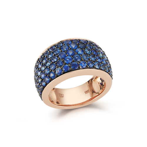 LYTTON 18K ROSE GOLD ALL PAVE BLUE SAPPHIRE BOMBE RING