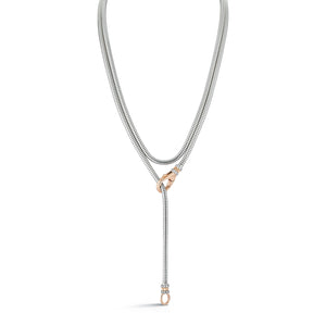 CLIVE 18K ROSE GOLD AND DIAMOND CLASP ON STERLING SILVER BOA CHAIN