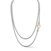 CLIVE 18K ROSE GOLD AND DIAMOND CLASP ON STERLING SILVER BOA CHAIN